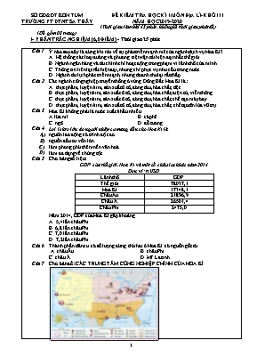 Đề kiểm tra học kì I môn Địa lý Lớp 11 - Năm học 2019-2020 - Trường PT DTNT Sa Thây (Có đáp án)
